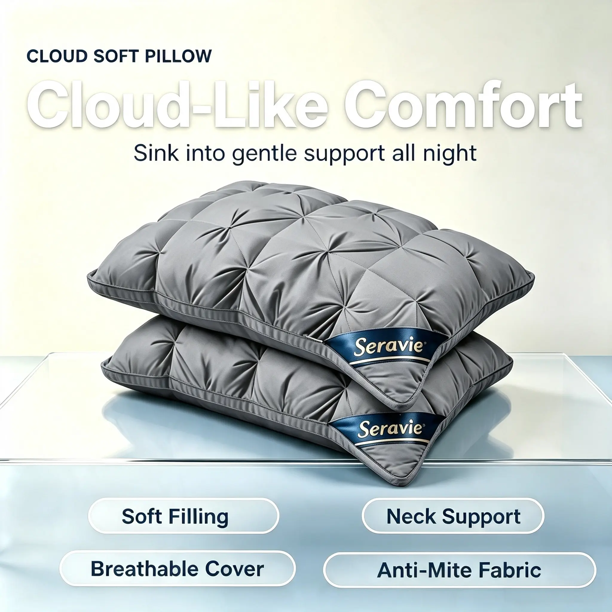Grey-Queen-2PCS— Luxury Hotel  Pillow | Neck Support, Hypoallergenic Microfiber for All Sleep Positions