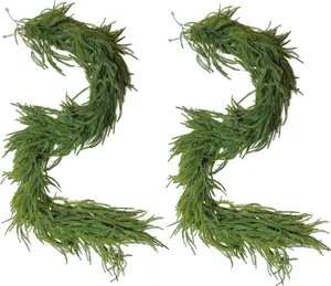 2pcs 6FT Artificial Christmas Decorations Norfolk Pine Real Touch Stems Tree,Indoor Outdoor Garland for Mantle Window Wall Greenery Home Decor