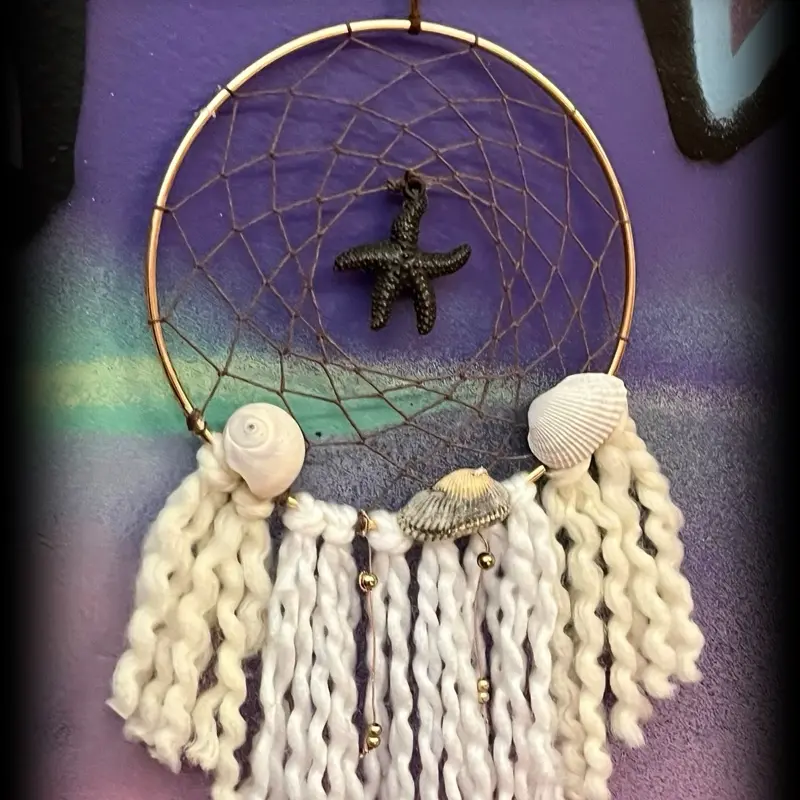 Dreamcatcher with Starfish and Seashell Charms Handcrafted Wall Hanging Decor for Boho Home Decor
