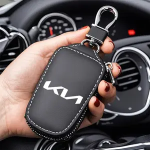 D-Type Leather Keychain Pouch with Metal Hook, Zipper Bag for Kia Sportage Cerato Optima K2 K3 K4 K5 Rio Picanto Soul Car Accessories, Key Covers for Car Keys