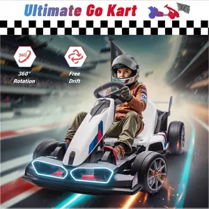24V 36V Electric Go Kart with Adjustable Seat, Licensed Drift Kart with Dual 300W Motors, Crazy Go Cart for Kids Ages 6-12, Cool LED Lights, Drift Mode and 2 Speeds