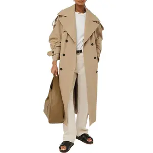 Imily Bela Womens Oversized Long Trench Coat Double Breasted Lapel Windproof Overcoat with Belt