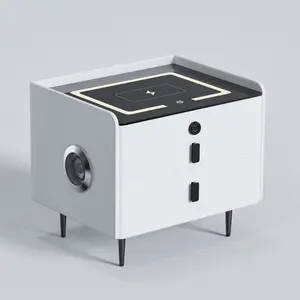 White Smart Nightstand with Bluetooth Speaker and Drawer Storage