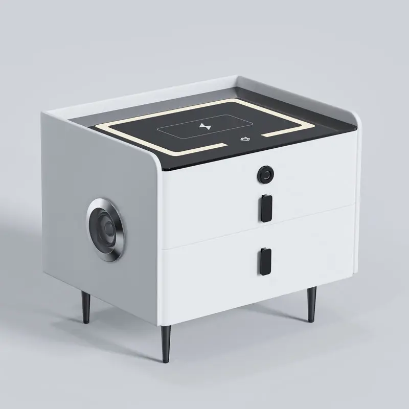 White Smart Nightstand with Bluetooth Speaker and Drawer Storage