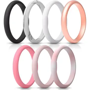 Women's  Wedding Ring Sets, Thin and Stackable Rubber Wedding Bands, 2.6mm Wide, 2.1mm Thick, Variety Multipack 1/4/6/7/8/9
