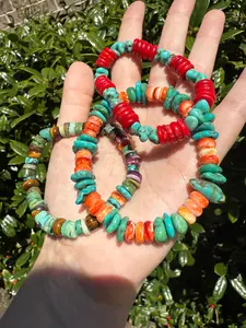 Turquoise and Orange Spiny, Coral or Tigers Eye Purple Spiny Stretch Bracelet