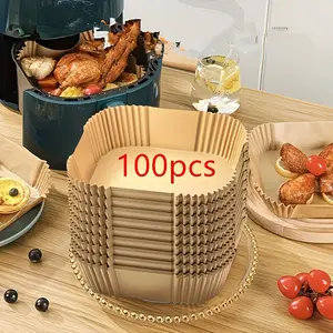 100pcs Non-Stick Air Fryer Liners - Disposable Liners for Microwave & Air Fryer - Air Fryer Paper Liners - Square Unbleached (8 Inches) - Suitable for 5-8 QT Air Fryers - Ideal for Baking & Microwaving - Air Fryer Accessories