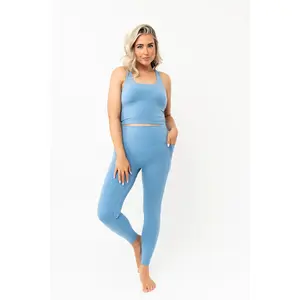 Surface Blue Longline Tank & High Waisted Leggings Set
