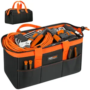 TUFFWORX Tool Bag, Large Tool Organizer Bag with 18 Pockets,15.7x 11.4x 9.8 inch, Heavy Duty 600D Fabric, Black and Orange