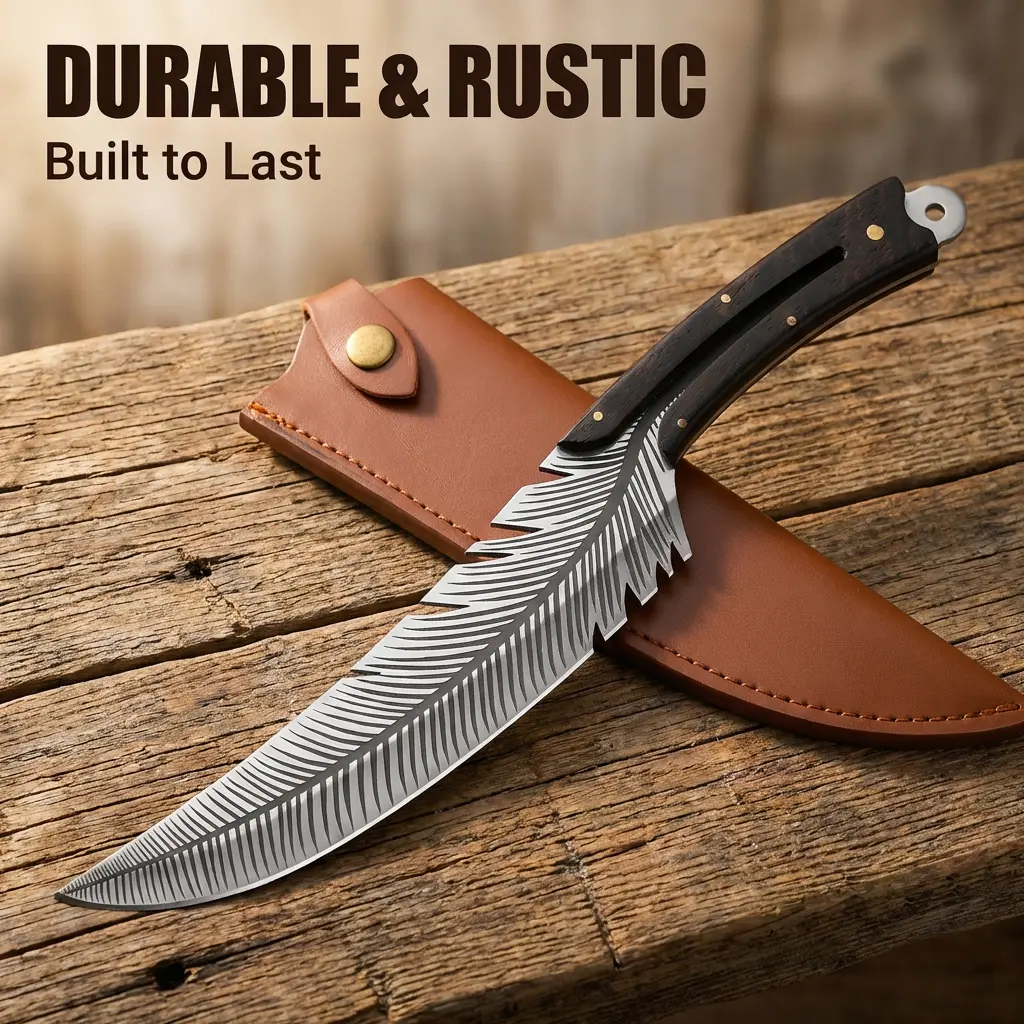 Sharp Feather Knife Hand Forged Knife Knife Boning knife for Meat Steel Chef Knives Cooking Knife with Sheath for BBQ Camping