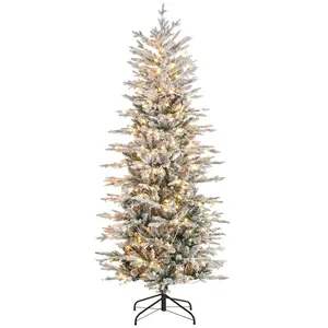 6 foot pre lit snow flocked christmas tree warm yellow clear lights auto open design 636 branch tips spare replacement bulbs 3475 inch diameter