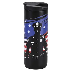 360 Stand Stainless Steel Insulated Vacuum Flask Tumbler - 20 Oz Portable Plastic-Lined Silicone Water Bottle with Lid, Police Officer Blessed Design (Dicksons TUMB6)