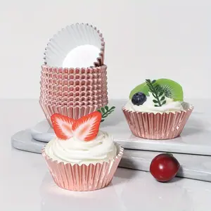 100pcs Rose Golden Aluminum Foil Paper Cake Liner Oil Resistant and Waterproof Cake Mold Cupcake Liner Paper Baking Cup Box Bakeware Suitable for Valentine's Day Birthday Parties Indoor and Outdoor Parties Baking Supplies