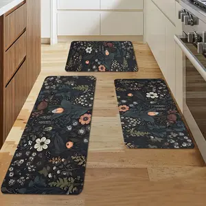 3pcs, Spring and Summer Decorative Floor Mat Plant Floral Print Pattern Soft Kitchen Decorative Floor Mat Set, Kitchen Rug Set, Non-slip, Easy to Clean, Machine Washable, Living Room, Bedroom, Kitchen, Office and Holiday Home Decorative Rug Door Mat