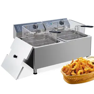 22 Liter Electric Fryer with Basket & Lid 2.0, 23.2QT Dual Tank Deep Fryers for Restaurant Home Use, Adjustable Temperature, with 2 Extra Thick Frying Basket and Lid, Stainless Steel, 110V