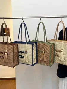 Trendy High-End Small-Batch Design Handbag, Large Capacity Travel Beach Vacation Bag, Casual Weave Shoulder & Tote Bags