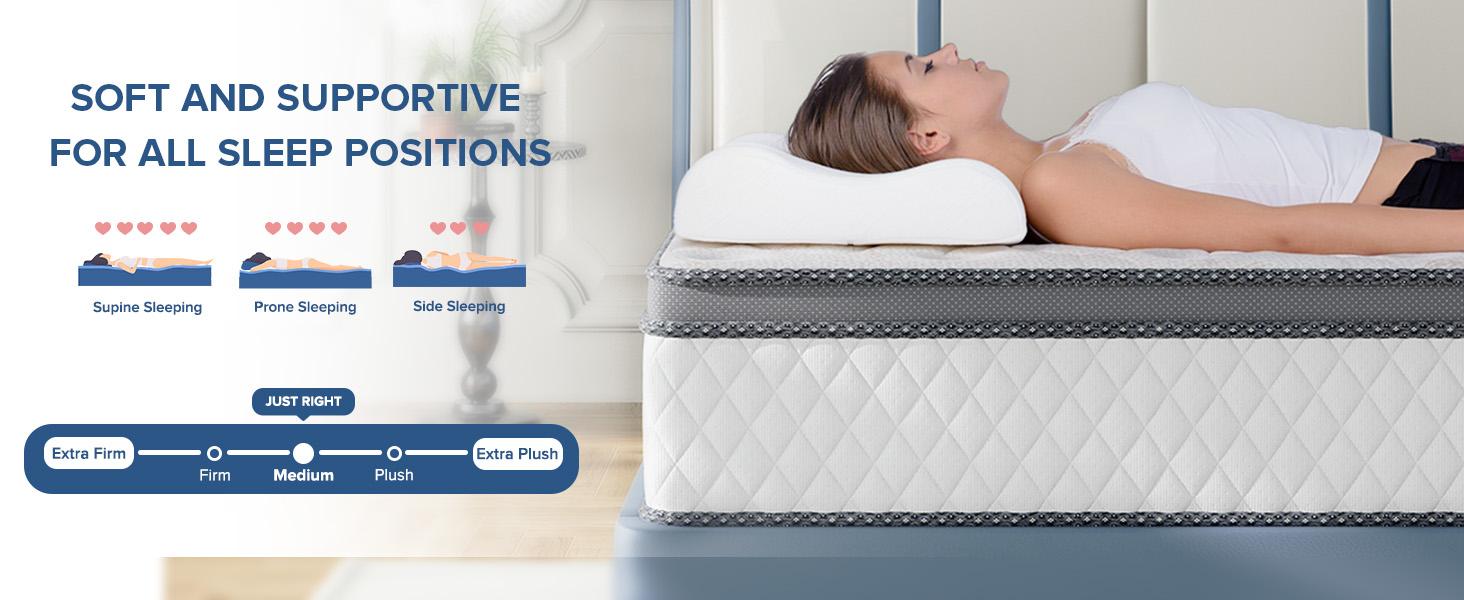 10/12" Hybrid Mattress - Fiberglass Free, Medium Firm Bed in a Box with Bamboo Charcoal & Cooling Gel Memory Foam, Ergonomic Lumbar Support for Back Pain, Anti-Pill & Fireproof Safety, SGS Certified, Queen/Full/Twin Size