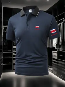 New Men's Costa Rica Flag Polo Shirt - Dual Chest & Sleeve Prints, Breathable Fabric, Ideal for Daily, Outdoor & Business, Summer Top