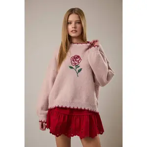 Tale As Old As Time ROSE STITCHING OVERSIZED SWEATER