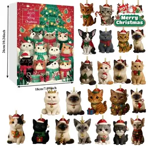 24pcs 2D Christmas Countdown Calendar, Modern Cute Plush Cat Style Cartoon Acrylic Pendant Ornaments for Tree Decorations and Graduation Gifts, Holiday Decorations, Lightweight Pendant, Highquality Acrylic, Decorative Calendar, Cat Lovers