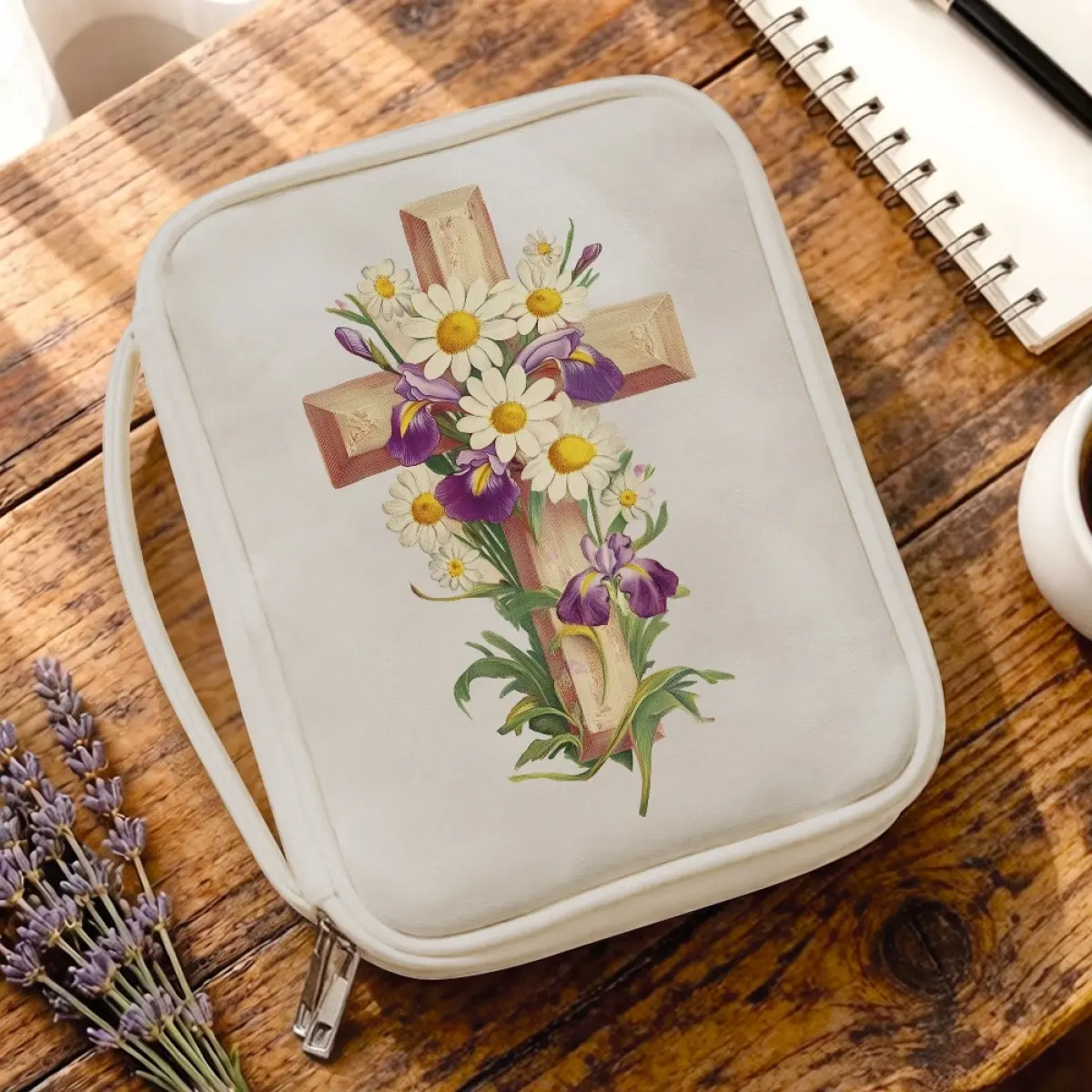 Bible Cover Case for Women Large Bible Bag 11.81*9.06*1.97 - Durable Skull Rose Cross Print for Bible Journaling Bible Decorating - Christian Gifts for Women Mom Perfect for Bible Study Church Travel Home