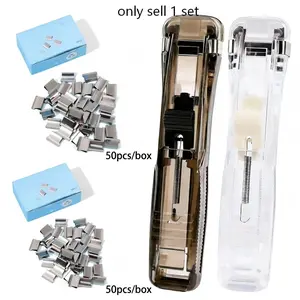 1 Pcs Portable Binder Clip Stapler, with 50 Pcs Small Binder Clips, Non-Destructive Paper Clam Dispenser for Office, Home, Office Stationery Supplies