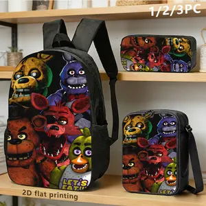 A Set of 3 Backpacks, Shoulder Bags, And Pencil Cases Featuring a Group of Cartoon Characters in a Horror Style, Designed to Be Visually Striking, Perfect for Trendsetters for Daily Commutes, Travel, Or Outings