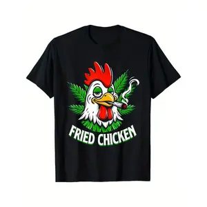 Chicken Print Men's Cotton T-shirt, Casual Short Sleeve Crew Neck T-shirt, Men's Tee For Outdoor