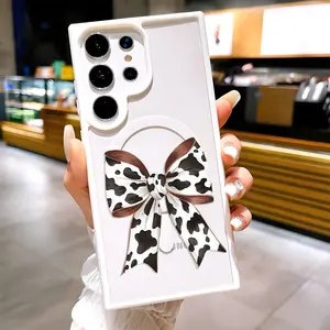 Trendy Cow Print Bow Pattern Clear Magnetic Phone Case , Compatible with MagSafe Silicone Bumper Protective Cover for iPhone 17 Pro Max Phone Case 17 Air 16 E 15 Plus 14 13 12 11 X XS, Samsung Galaxy S22 S23 FE S24 Plus S25 ULTRA FE Plus