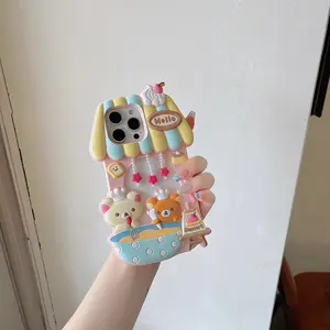 Kawaii 3D Cartoon Rilakkuma Dessert Story Chef Bear Silicone Phone Case - Soft Protection for iPhone 12, 13, 14, 15, 16, 11 with Shockproof Casing Screen Protector Cover Cellphone Smartphone Protective