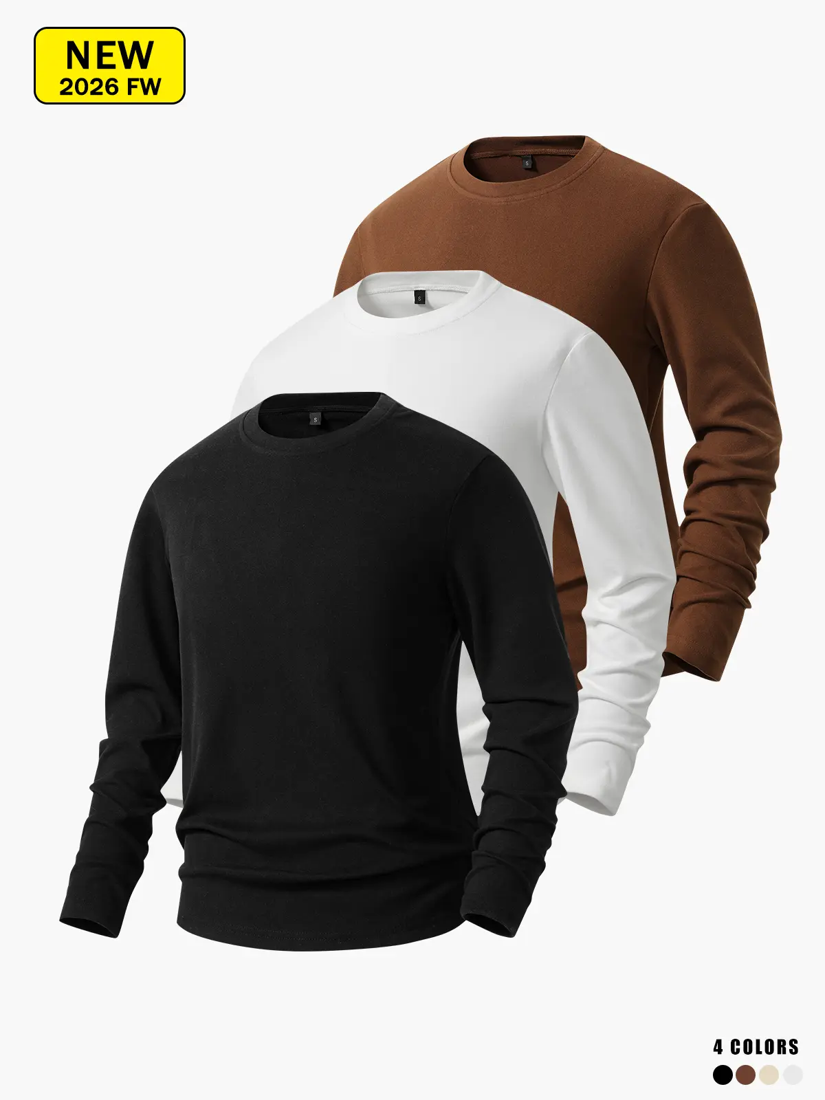 Men Soft Stretch Crew Neck Thermal Long Sleeve Top, Warm Dralon Solid Color Lightweight Base Layer, Casual Close-Fitting Inner Wear Undershirt