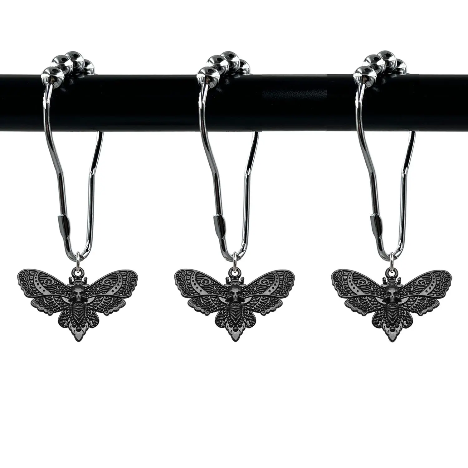 Creative Metal Bath Curtain Hook (12pcs/box), Skull Face Insect Anti-rust Bath Ring, Home Bathroom Decoration, Bathroom Decoration Accessories, Decorative Shower Curtain Hooks