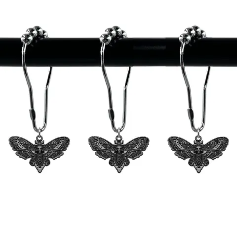 Creative Metal Bath Curtain Hook (12pcs/box), Skull Face Insect Anti-rust Bath Ring, Home Bathroom Decoration, Bathroom Decoration Accessories, Decorative Shower Curtain Hooks, Shower Curtain Hooks Rust Proof