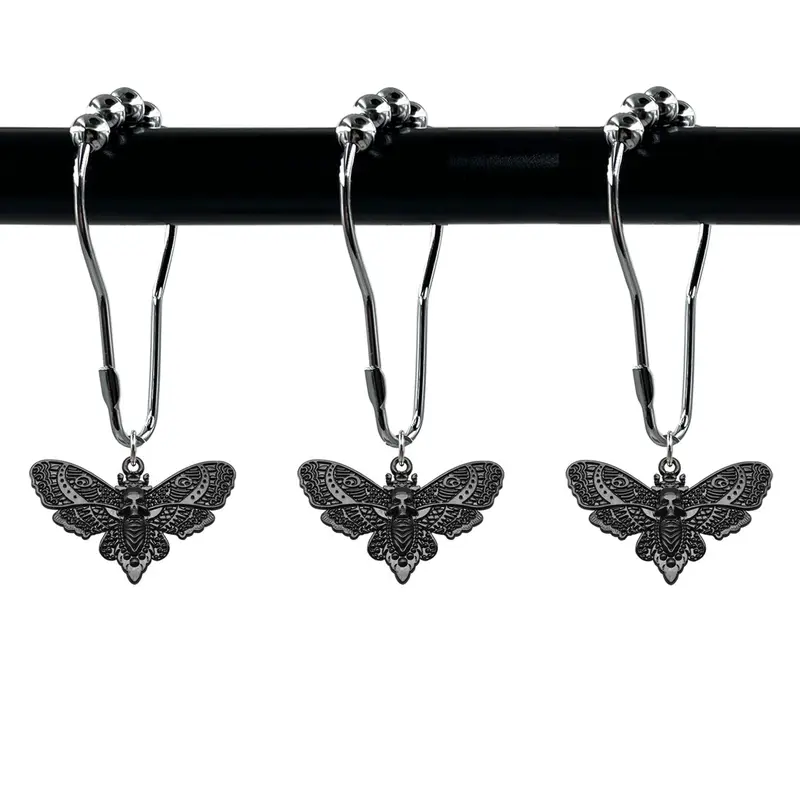 Creative Metal Bath Curtain Hook (12pcs/box), Skull Face Insect Anti-rust Bath Ring, Home Bathroom Decoration, Bathroom Decoration Accessories, Decorative Shower Curtain Hooks, Shower Curtain Hooks Rust Proof