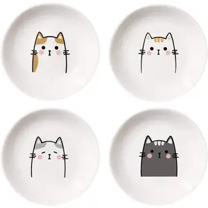 4pcs Ceramics Cat Dinner Relish Dishes Seasoning Dishes Dipping Appetizer Plates