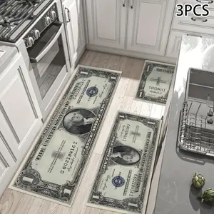 Kitchen Floor Mat, 2/3 Counts Money Pattern Kitchen Rug, Non-slip Kitchen Mat, Rectangle Home Decor Floor Mat for Kitchen Living Room Bedroom