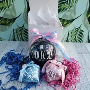 Gender Reveal Christmas Ornament with Second Heart Ornament Inside with Free Gift Box/ Gender Reveal Ornament/ Gender Reveal Pop Apart Ball