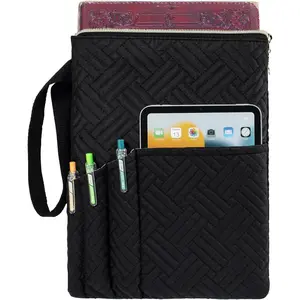 Book Sleeve with Zipper, 11"X9" Padded Book Protector, Washable Quilted Book Covers for Paperbacks, Book Pouch with Pockets for Book Lover Gifts