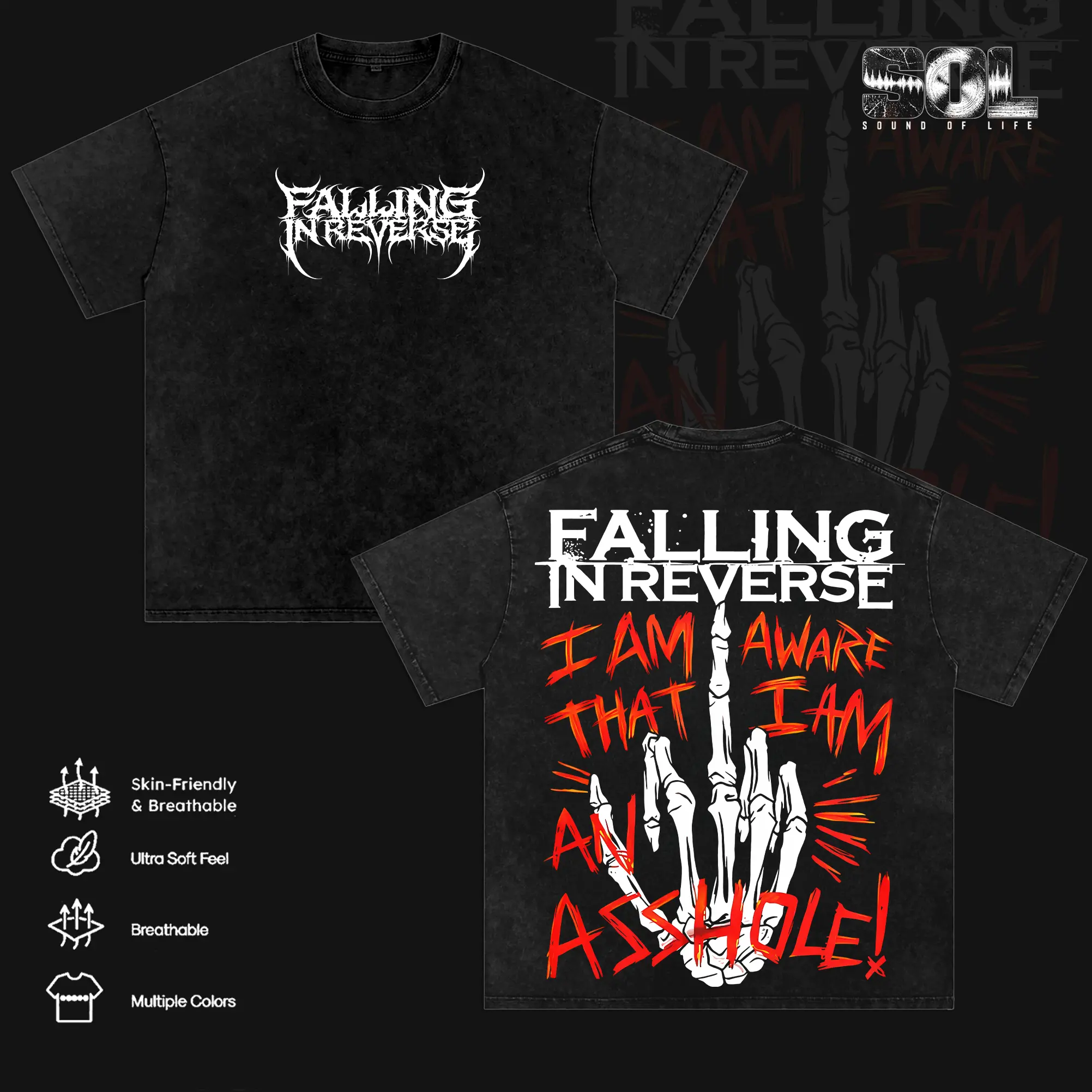 Falling In Reverse- Vintage Washed T-Shirt Hoodie Sweatshirt Tank Top Oversized Alternative Metal Band Graphic Tee Concert Merch Gift