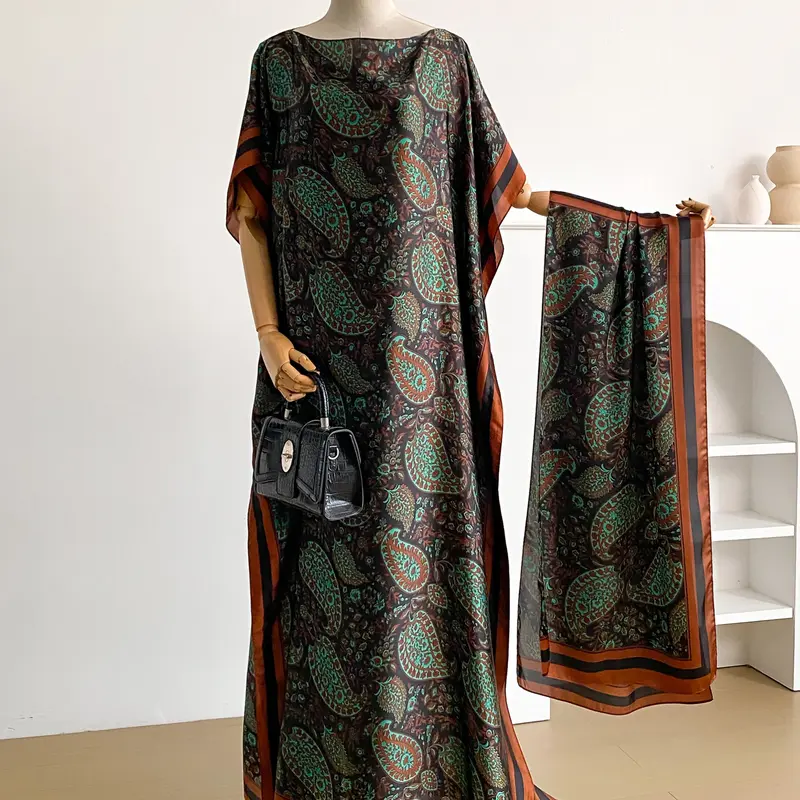 Women's Print Robe Set, Long Sleeve Shawl Dress + Scarf Headband, Casual Woven Fabric, All Seasons Beach Cover-Up, Swimwear Cover Up, Swimsuit Cover Ups, Swimsuits Cover Ups, Summer Coverup, Beach Coverups, Beachwear Cover Up
