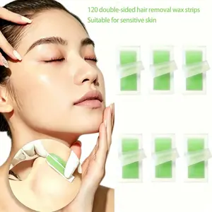 120pcs Dual-Sided Wax Strips, Strawberry & Aloe Scent, Precision Hair Removal, No Heating, Gentle on Sensitive Skin, Face, Lips, Arms, Legs
