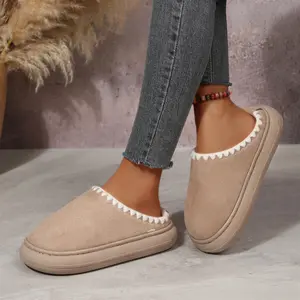 Braid Trim Suede Slippers for Women Warm Fleece-Lined Mules Multicolor Cozy Casual House Indoor Outdoor Shoes