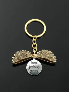Sunflower keychain is an inspiring gift suitable for women, men, birthdays, Halloween, Christmas, best friends, students, and graduation - Keep Fucking Going metal engraved keychain