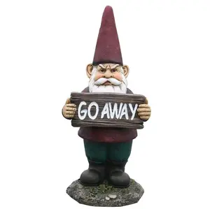Gnome Holding "Go Away" Sign