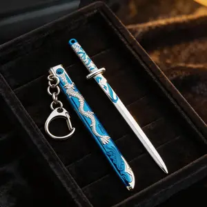 Zinc Alloy Sword Model, Five Claw Silver Dragon Sword with Scabbard, Portable Miniature Cold Weapon Model, Anime Game Collectible