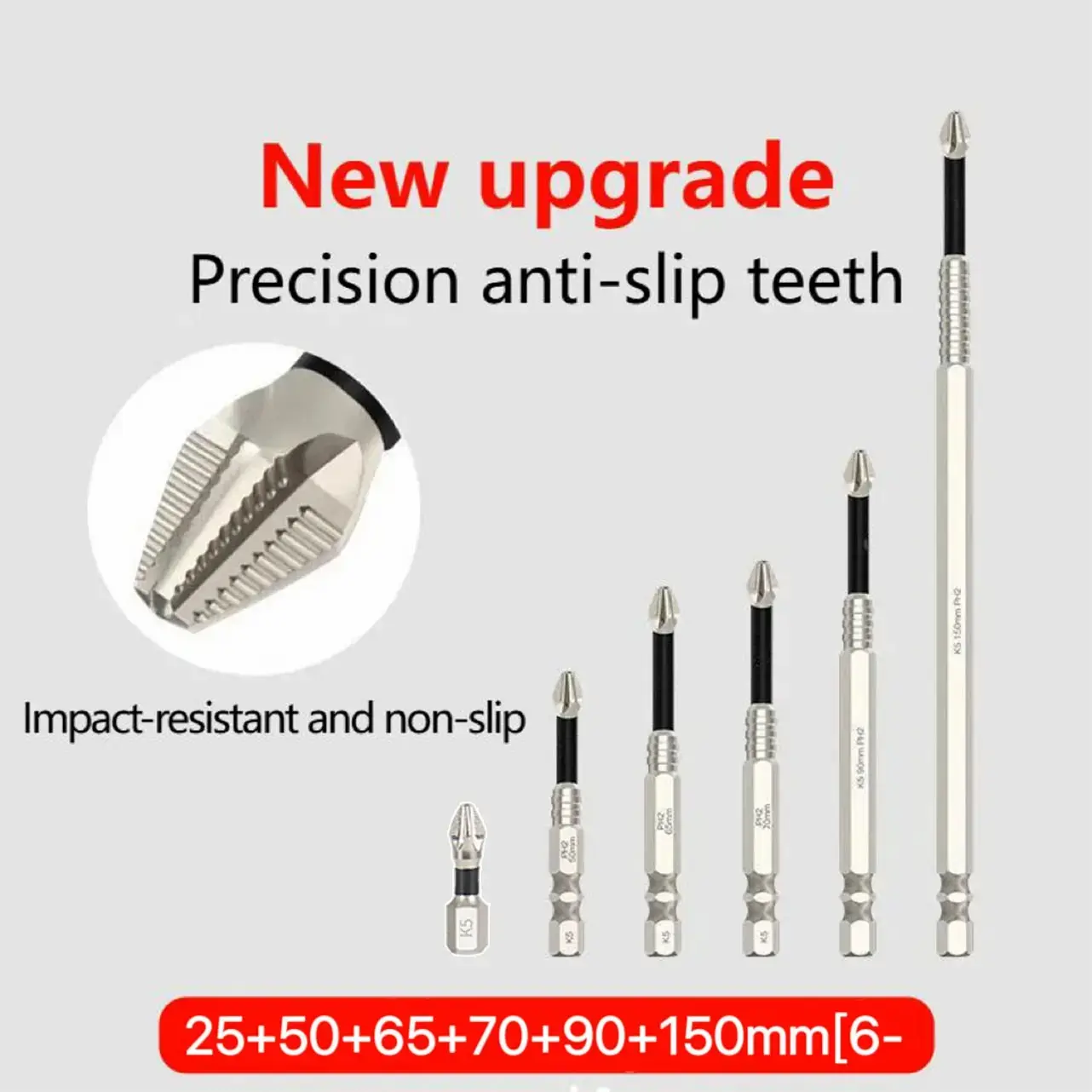 K5 Series 6-Pack Shockproof Anti-Slip Bits, Impact Driver Bit Kit, Titanium Alloy Shock-Resistant Non-Slip Cross Tip Bits, Ultra Hard Strong Magnetic Drill & Screwdriver Bits