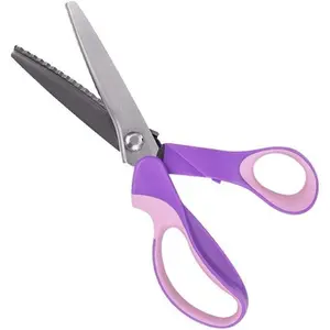 Pinking Shears, Stainless Steel Pinking Shears Comfort Grip Handled Professional Fabric Crafts Dressmaking Zig Zag Cut Scissors Sewing Scissors (9", Serrated, Purple)