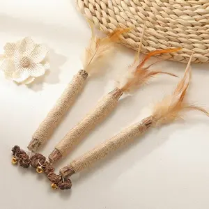 Lovely Caves Feather Silvervine Sticks Cat Chew Toy with Bell, Brown Lovely Caves Feather Silvervine Sticks Cat Chew Toy with Bell, Brown