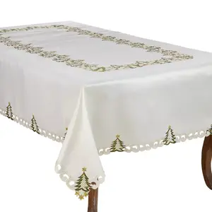 Saro Lifestyle Nostalgic Holiday Christmas Tree Tablecloth, Ivory, 67" x 104"