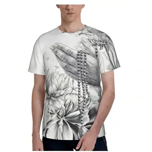 Menswear Men's Round Neck Short-Sleeve Casual Graphic T-Shirt - Summer Lotus Buddha Zen-Style 3D Full-Print Cool Streetwear Top, Comfortable Outdoor Couple's Shirt, Graphic T Shirts